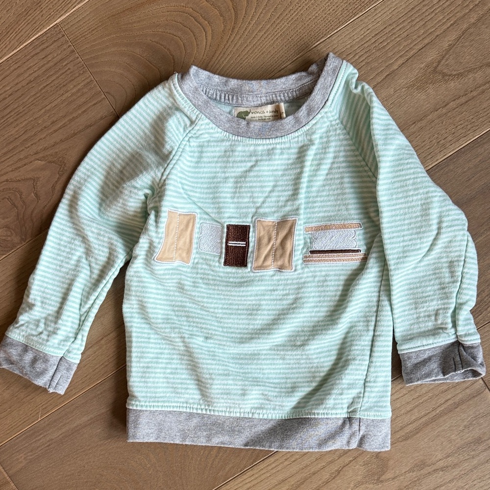 Striped Mint and Gray Kids Sweatshirt - Monica & Andy